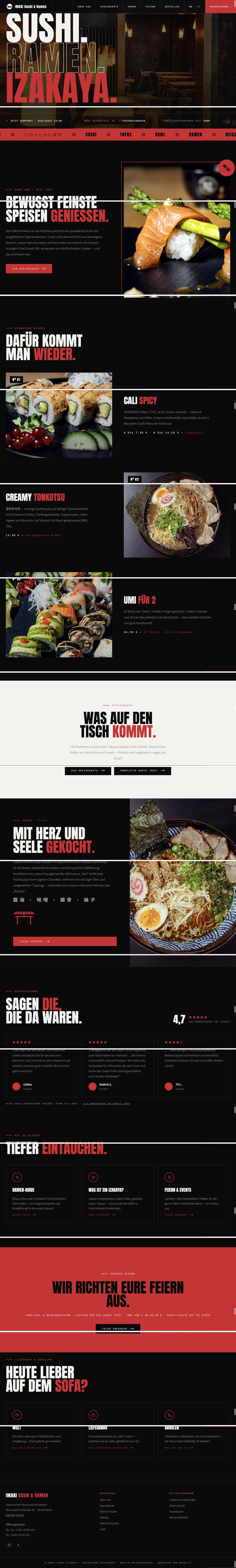 IMAKI Sushi & Ramen Website — Screenshot der Startseite mit Hero-Bereich