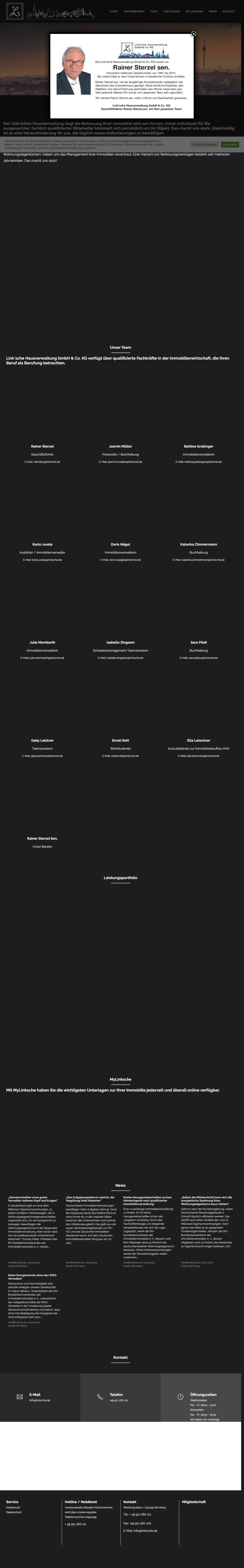 Link'sche Hausverwaltung Website — Screenshot der Startseite mit KI-Chatbot